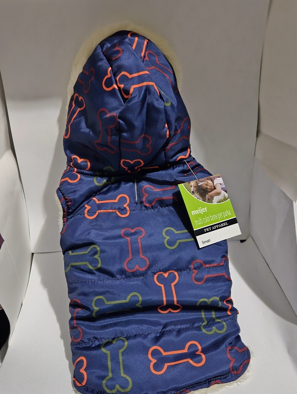 Meijer Navy Dog Parka with Red and Green Bone Print